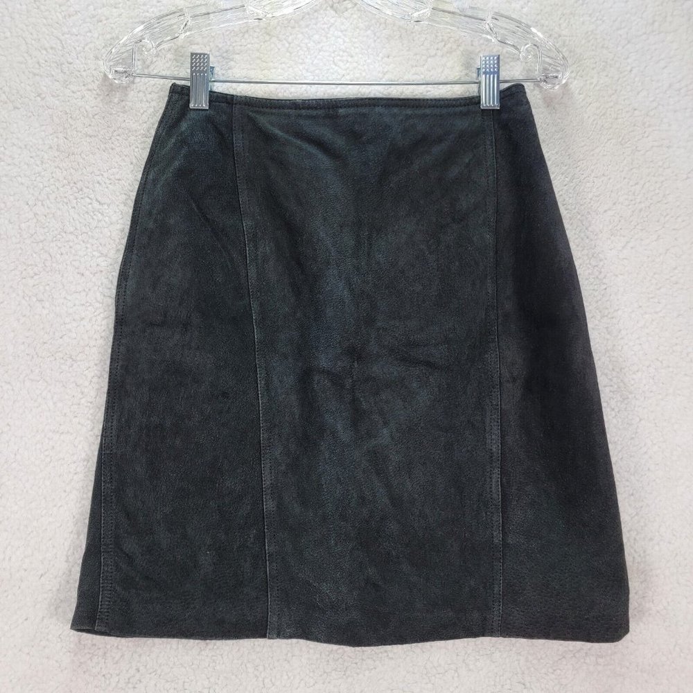 Vintage Y2K Brandon Thomas Black Genuine Suede Leather Classic Straight Skirt